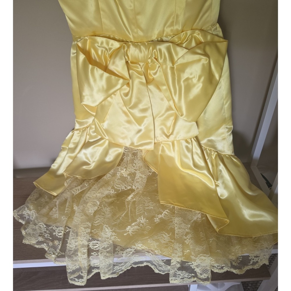 Vintage An Original by Hazel Hammer 80's Prom Satin & Lace Yellow Dress- S - Picture 9 of 12
